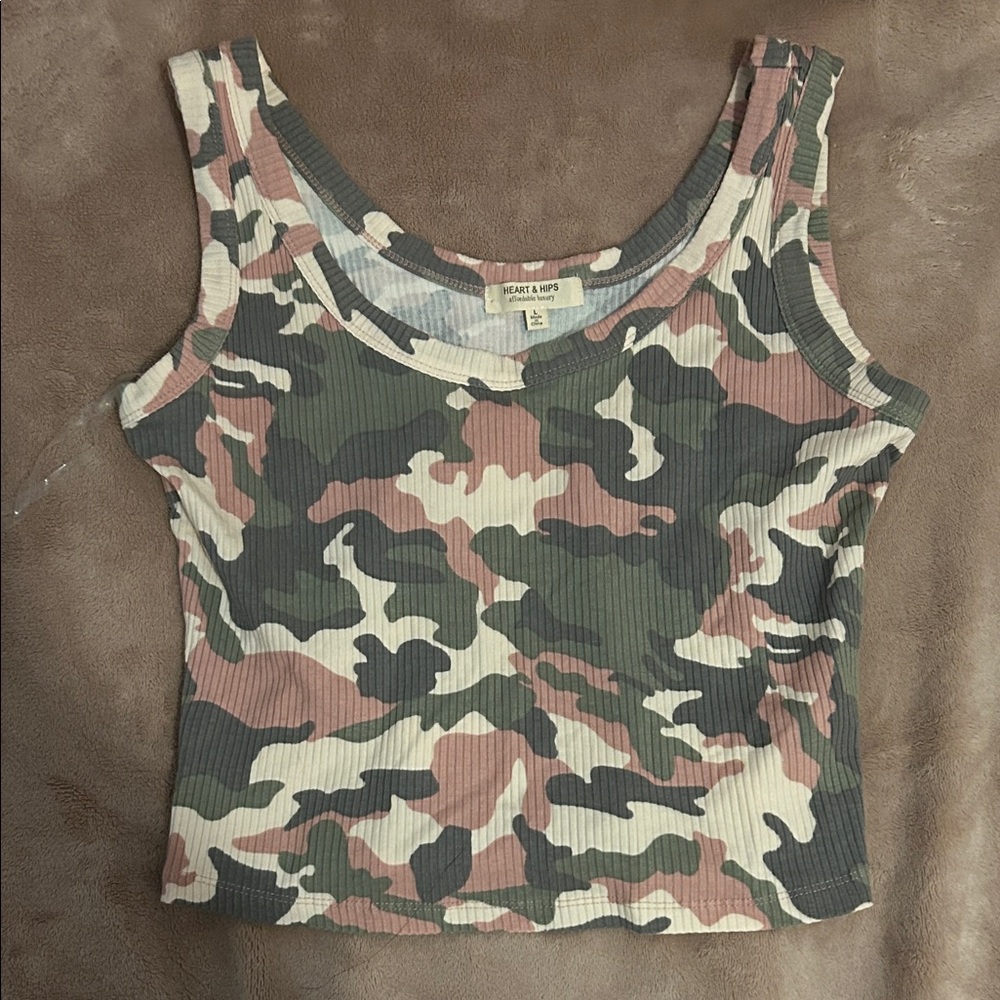 Heart & Hips Camouflage Ribbed Tank Top